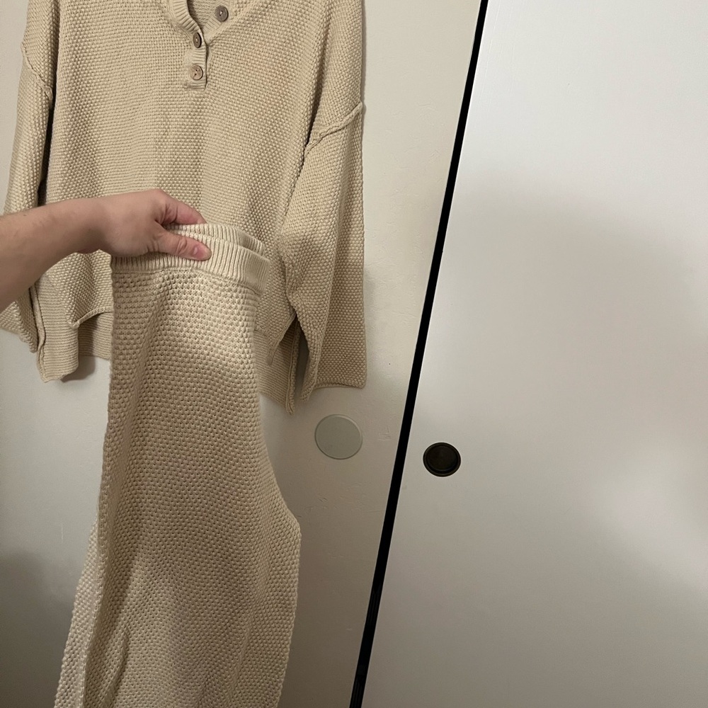 Free People Cream Knit Pants & Top Set